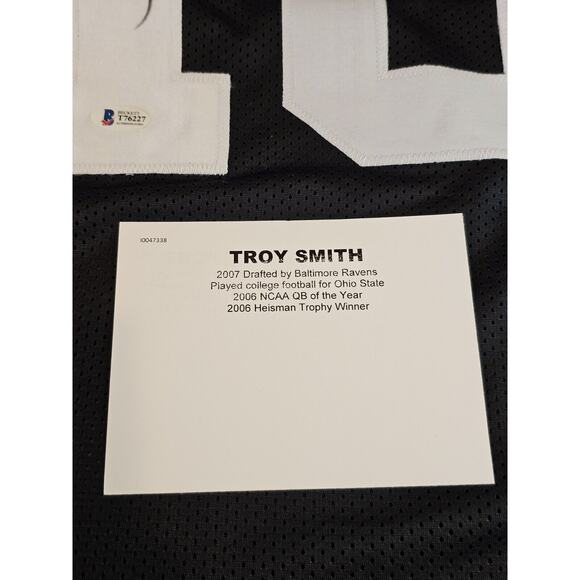 Troy Smith Autographed/Signed Jersey Beckett Sticker Black Custom Jersey - Picture 4 of 10